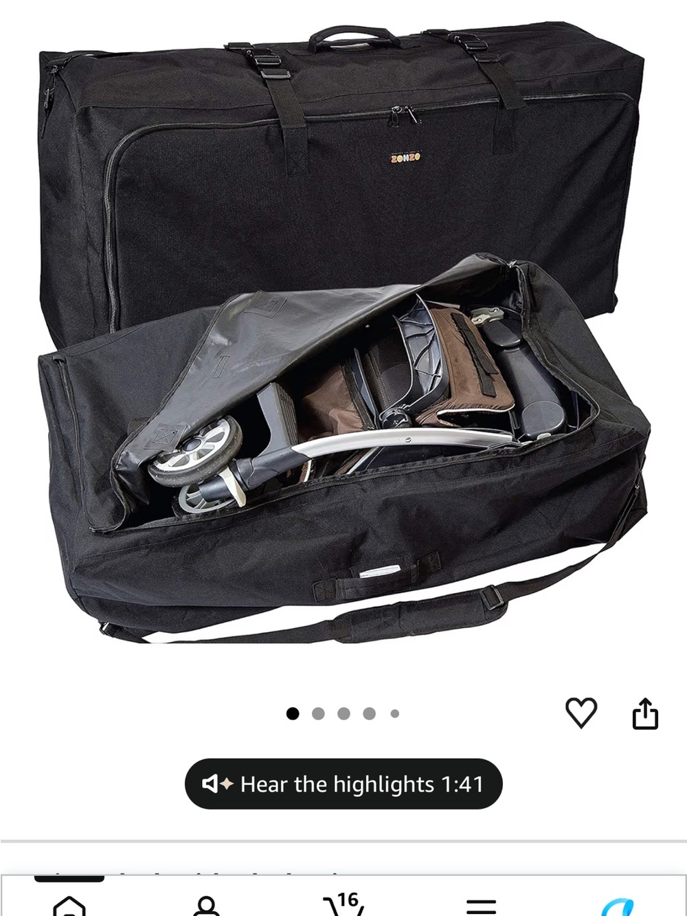 Black Stroller Travel Carry Bag by